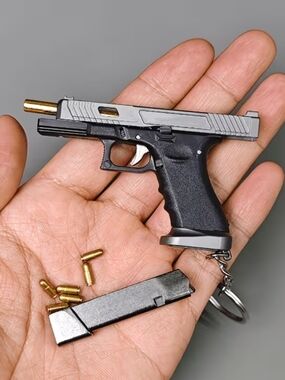 Miniature Black & Silver Pistol Keychain - INSANE DETAIL!! NEW